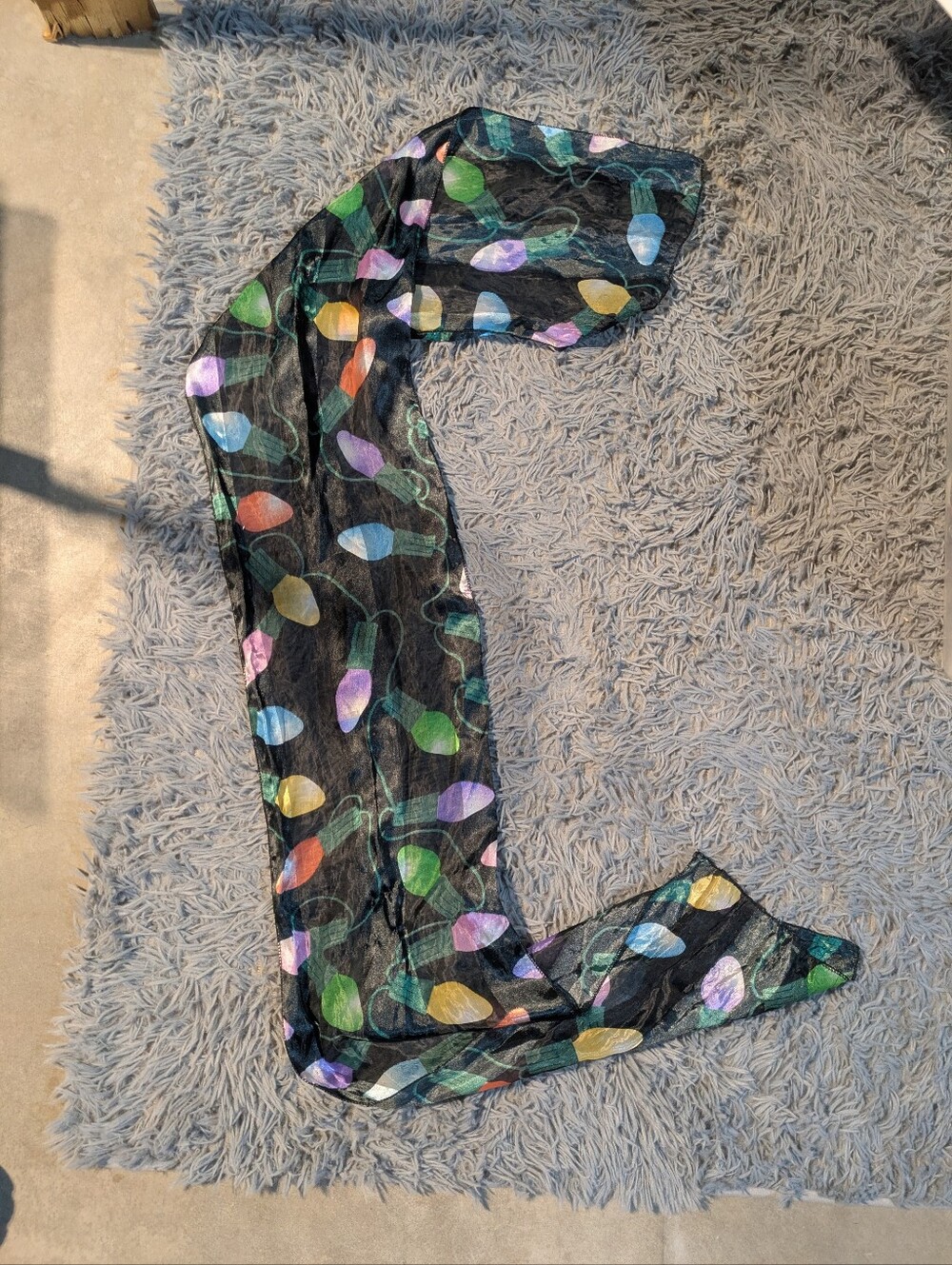 Black Sheer Scarf with Colorful Light Bulb Print